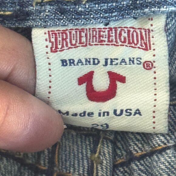True Religion Bobby Super T Jeans 29 Made in USA Distressed Raw Hem Thick Stitch - Picture 9 of 14